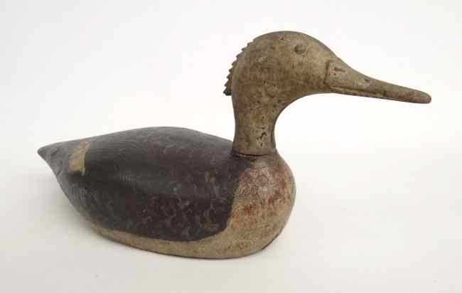 Appraisal: Painted merganser with metal head '' W '' Ht