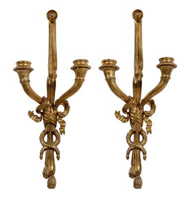 Appraisal: Pair Louis XVI style brass sconces each with two cups