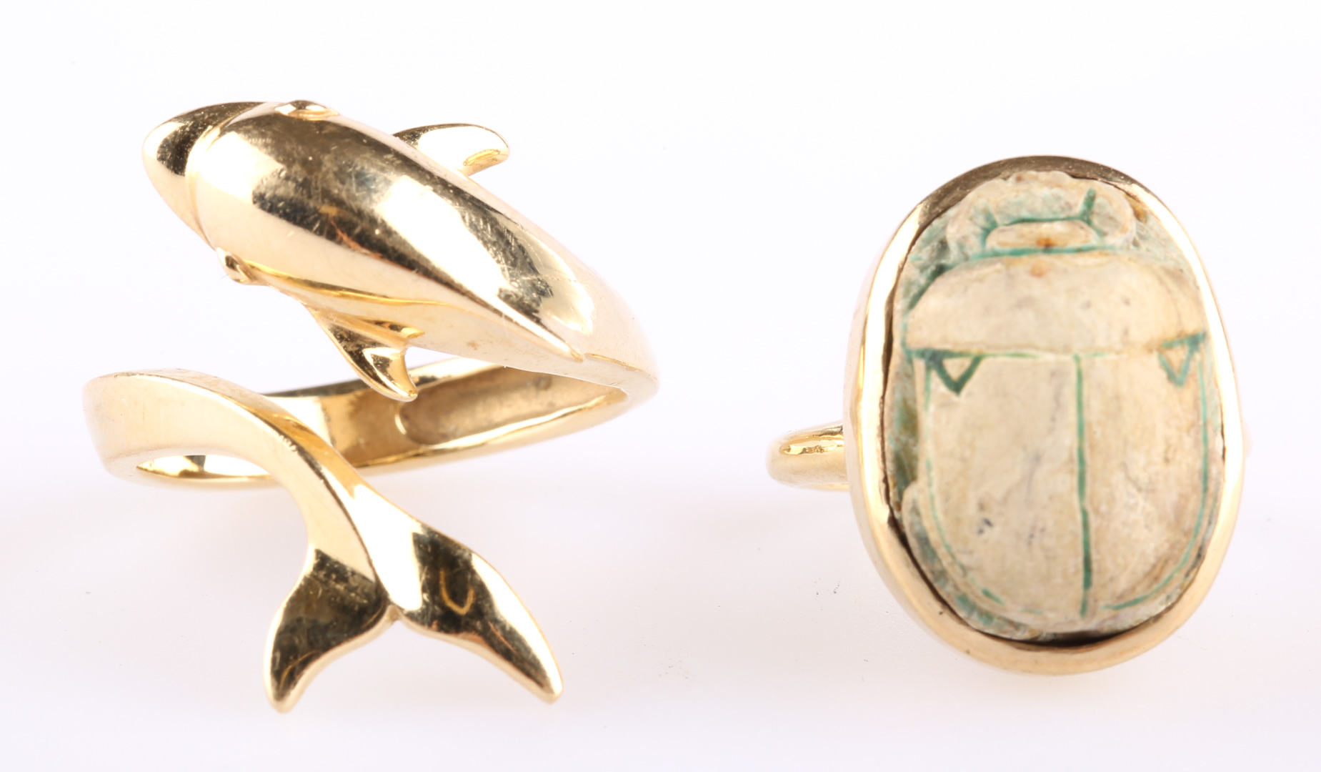 Appraisal: A Dolphin Ring and a Scarab Ring With a K