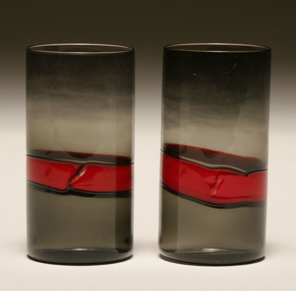 Appraisal: Venini Fasce art glass tumblers Gray bodies wrapped with red