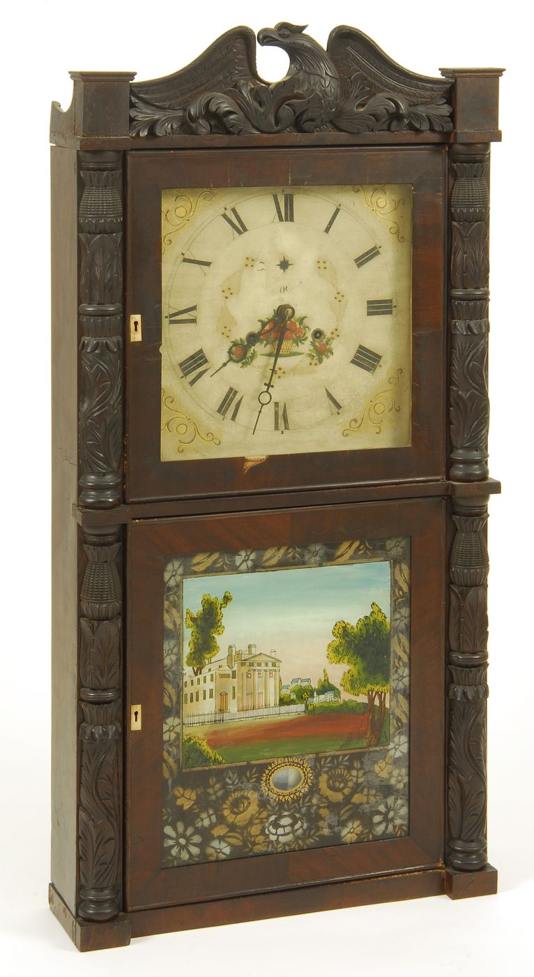 Appraisal: ELI TERRY SHELF CLOCK th CenturyWith carved eagle crest Split