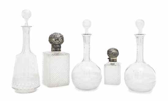 Appraisal: Two French Silver Mounted Cut Glass Bottles each having spherical