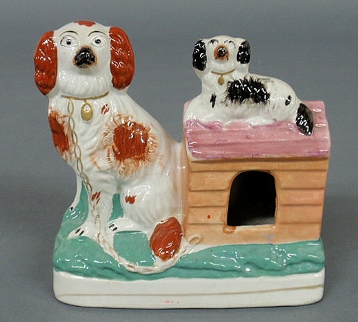 Appraisal: Rare Staffordshire figural group with two spaniels and a doghouse