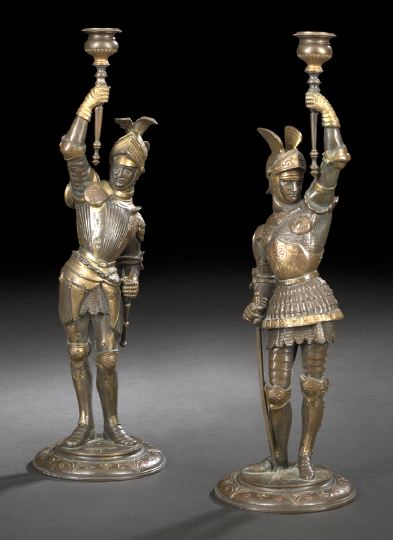 Appraisal: Pair of German Parcel-Gilded and Bronze-Patinated Spelter and Brass Figural