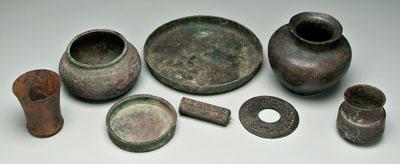 Appraisal: Ancient bronze and copper vessels circular pan - in ovoid