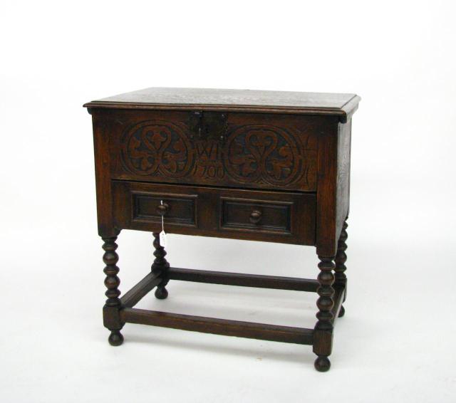 Appraisal: English oak storage console carved front with ' ' inscribed