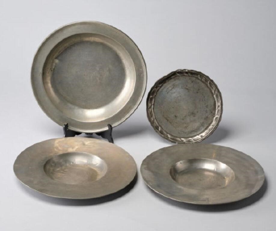 Appraisal: Three large pewter charger trays approximately in diameter two with