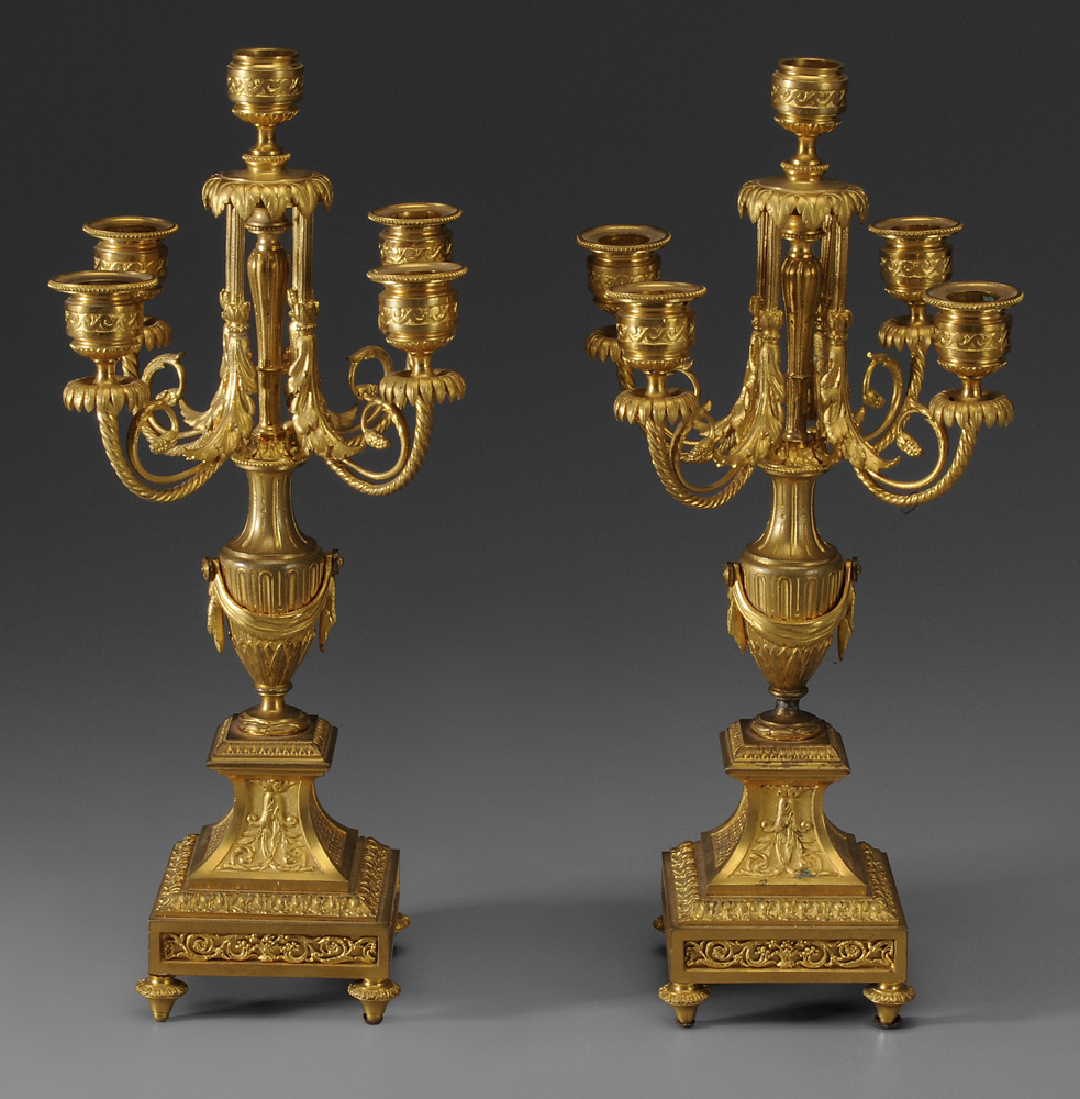 Appraisal: Pair Louis XVI Style Gilt Bronze Candelabra French late th