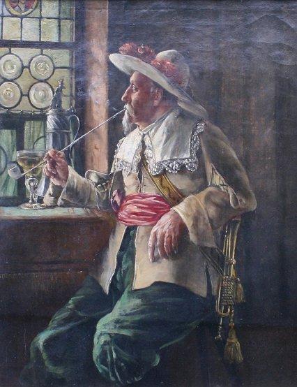 Appraisal: MULLER Ernst German - Man Smoking Pipe OIL Canvas ''