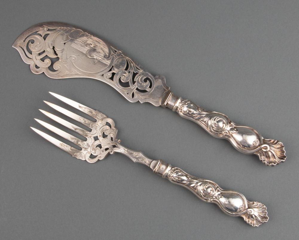 Appraisal: English Victorian Silverplate Fish Serving Knife and Fork Martin Hall