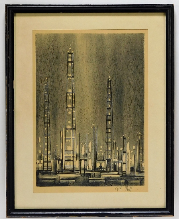 Appraisal: RICHARD FLORSHEIM REFINERY AT NIGHT LITHOGRAPH United States - Impressionistic