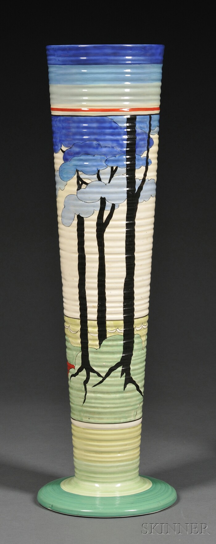 Appraisal: Large Clarice Cliff Bizarre Ware Blue Firs Pattern Vase Art