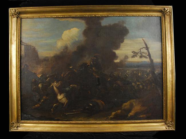 Appraisal: MANNER OF THEODORE GERICAULT French th century BATTLE SCENE oil