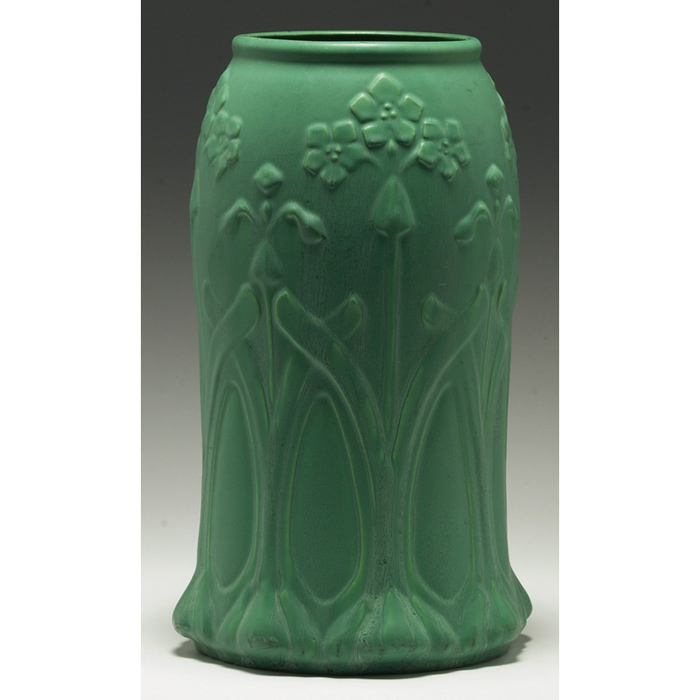 Appraisal: Exceptional Roseville Chloron vase raised floral designs under a green