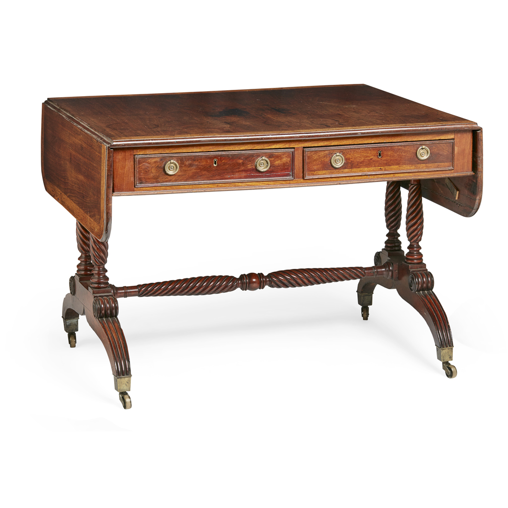 Appraisal: SCOTTISH REGENCY MAHOGANY CROSSBANDED SOFA TABLE EARLY TH CENTURY of