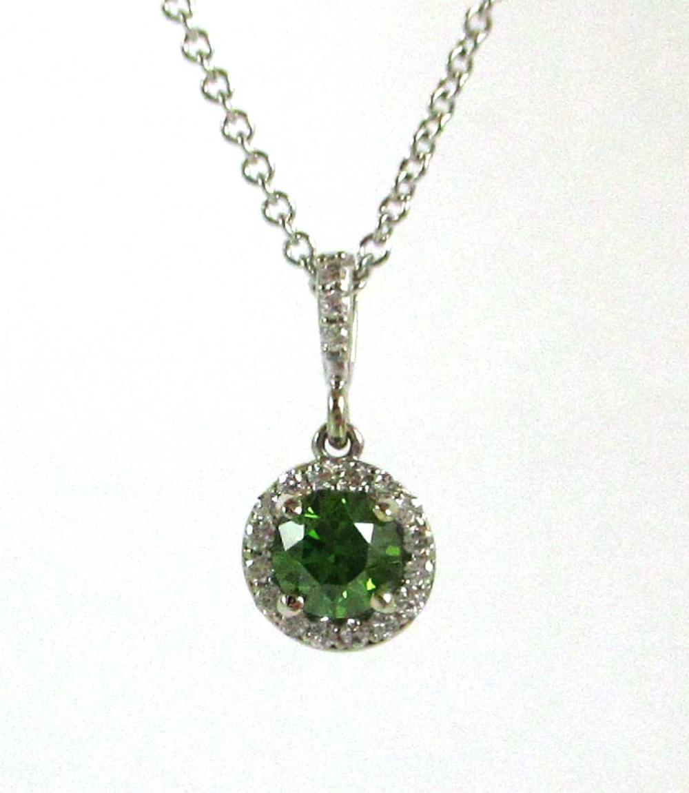 Appraisal: GREEN DIAMOND WHITE DIAMONDS AND FOURTEEN KARAT WHITE GOLD PENDANT