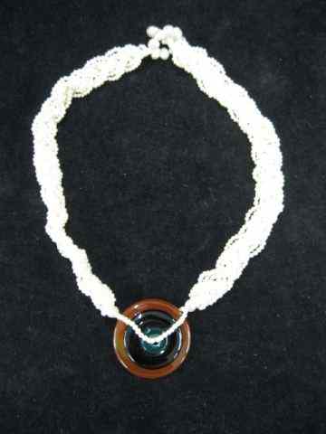 Appraisal: Pearl Agate Necklace multi-strand of braided pearls with disc shape