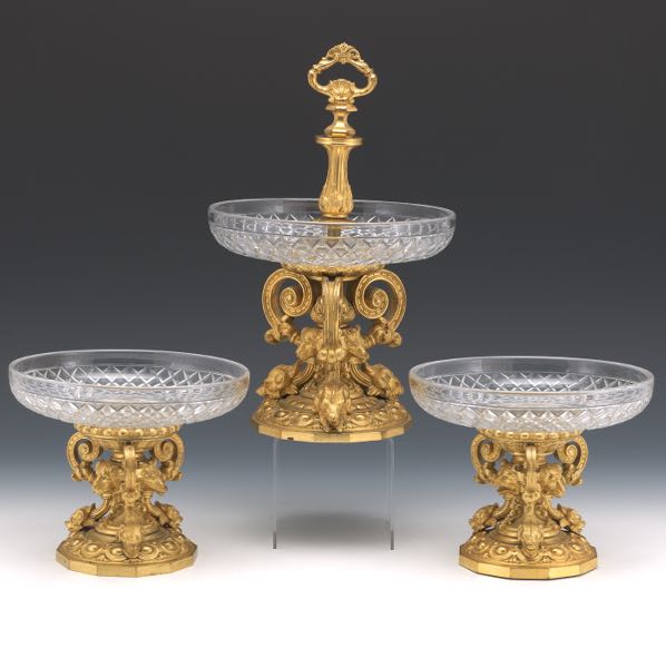 Appraisal: BELLE EPOQUE D'ORE BRONZE AND CRYSTAL THREE-PIECE HUNTING SURTOUT DE