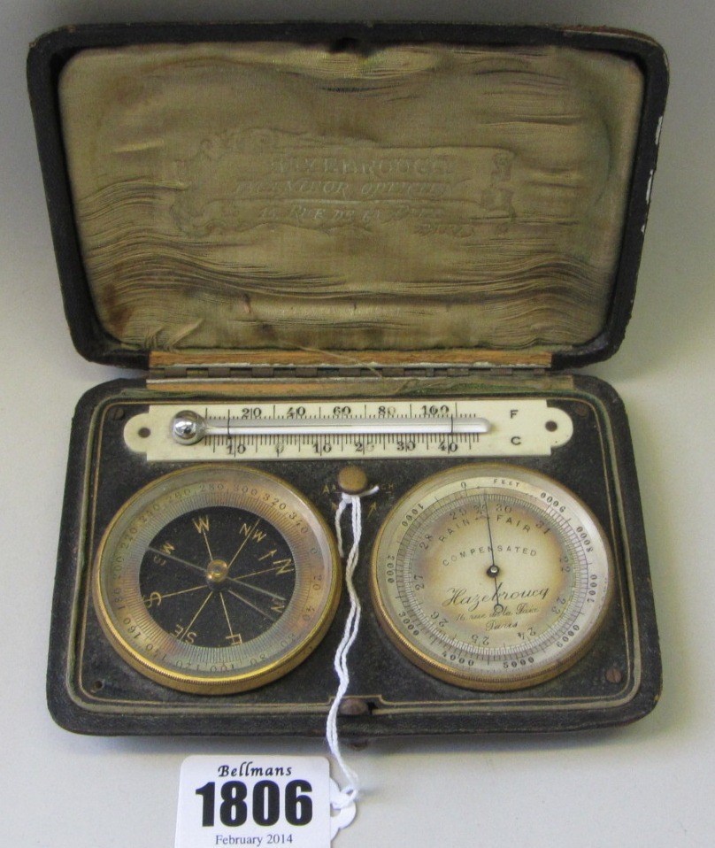 Appraisal: A French pocket barometer thermometer compass compendium by 'Hazebroucq' late