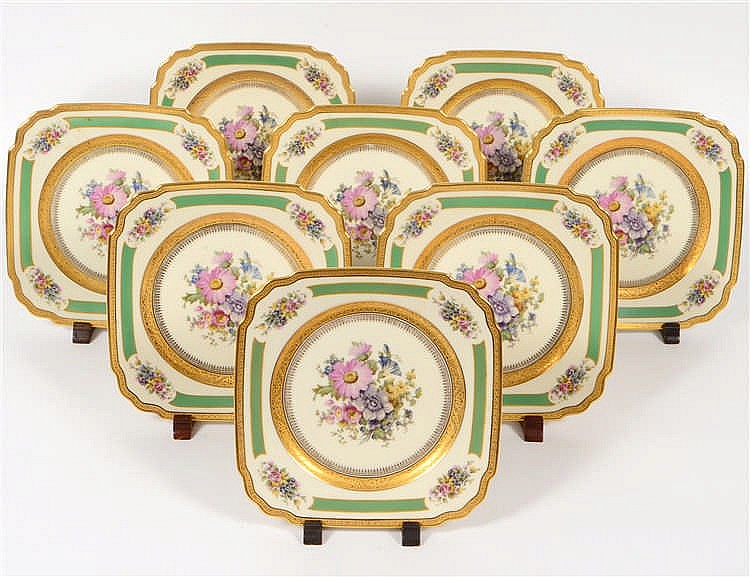 Appraisal: SET OF BOHEMIAN PAINTED PORCELAIN DESSERT PLATESCirca Marked on the