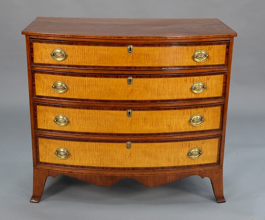 Appraisal: Federal bowed front chest with tiger maple drawer fronts circa