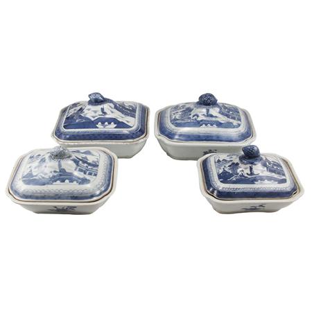 Appraisal: Four Canton Blue and White Porcelain Covered Dishes Estimate -