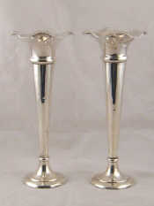 Appraisal: A pair of silver trumpet vases Birmingham Ht cm