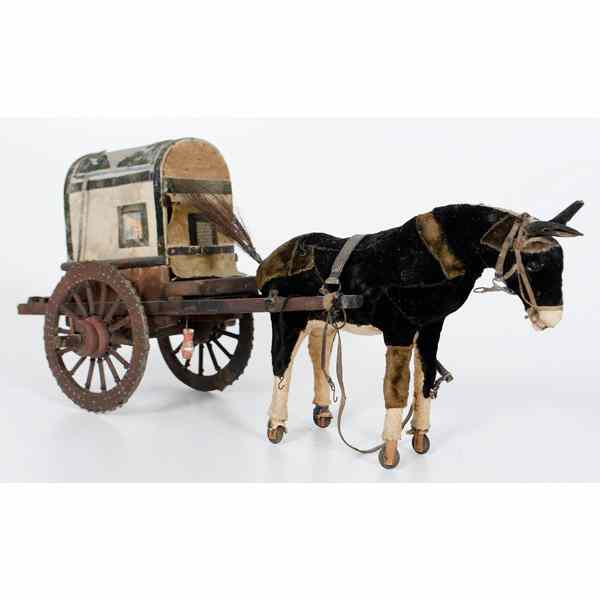 Appraisal: Folk Art Donkey and Cart Early th century wood donkey