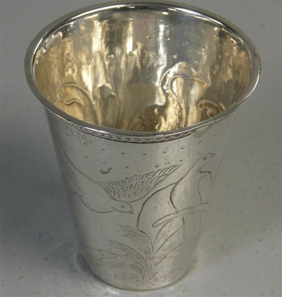 Appraisal: th century foreign white metal tapering beaker engraved with exotic