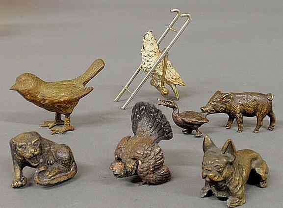 Appraisal: Six Vienna bronze animals parrot l on ladder h