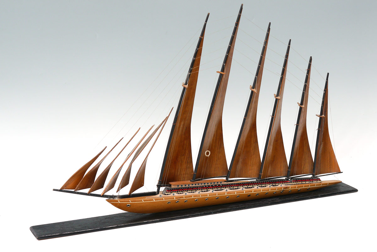 Appraisal: MASTED WOODEN SHIPS MODEL Made in Turkey Wood sails on