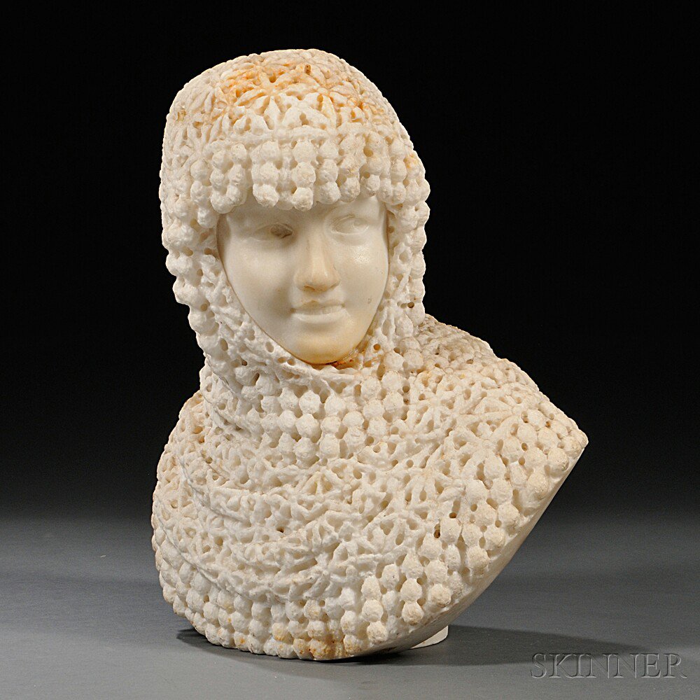 Appraisal: Marble Bust of a Woman Italy th century modeled wearing