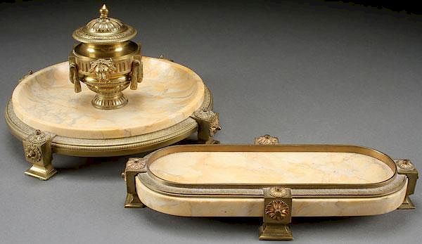 Appraisal: A FRENCH NEO-CLASSIC GILT BRONZE AND MARBLE DESK A FRENCH