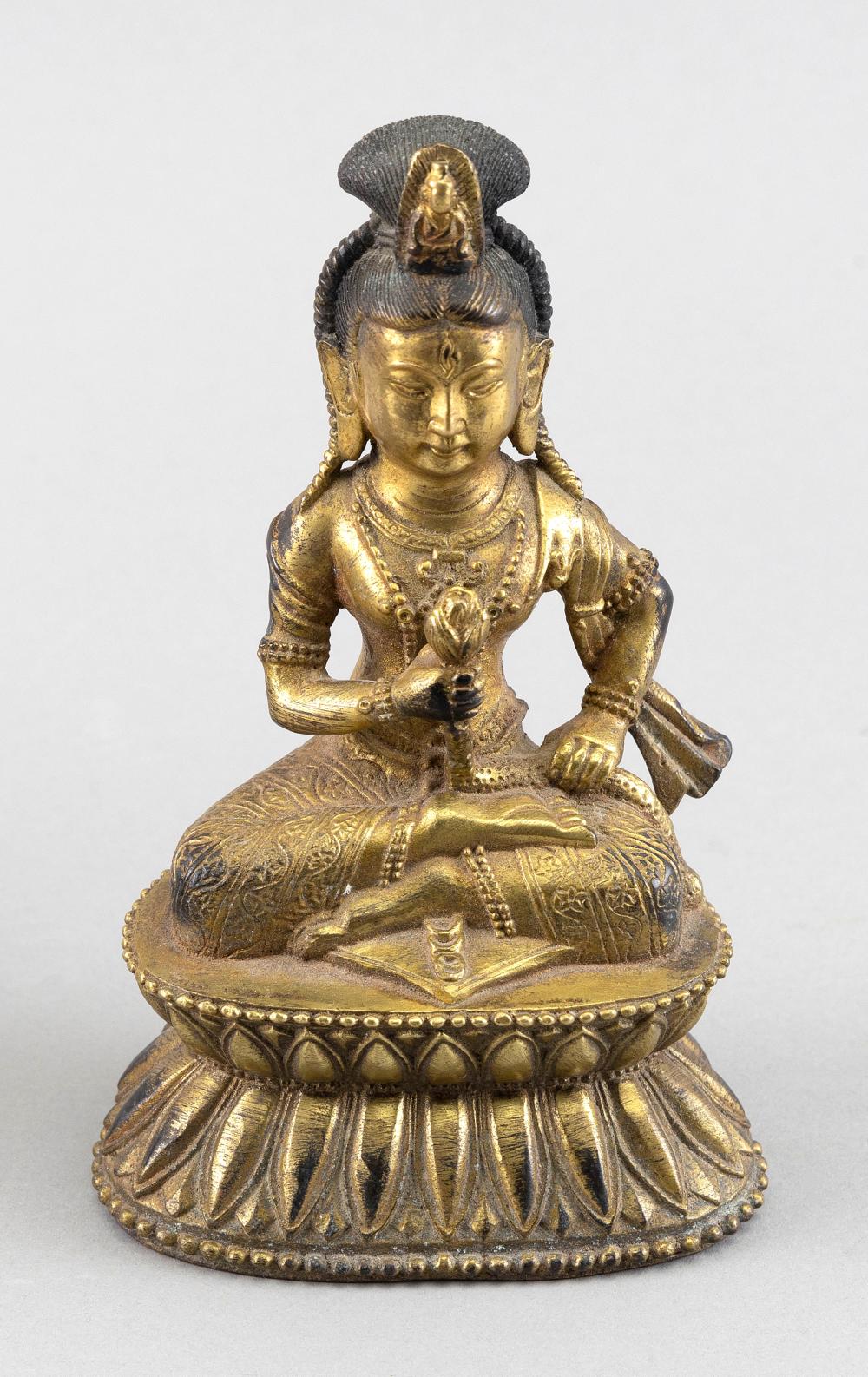 Appraisal: CHINESE GILT BRONZE FIGURE OF A SEATED BODHISATTVA TH TH