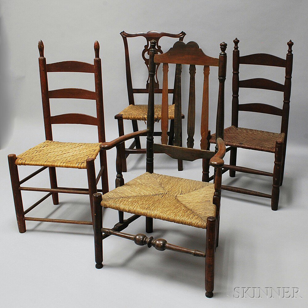 Appraisal: Four Country Chairs th and th century a Chippendale side