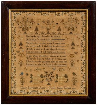 Appraisal: three-verse sampler silk on linen ten line verse from Genesis