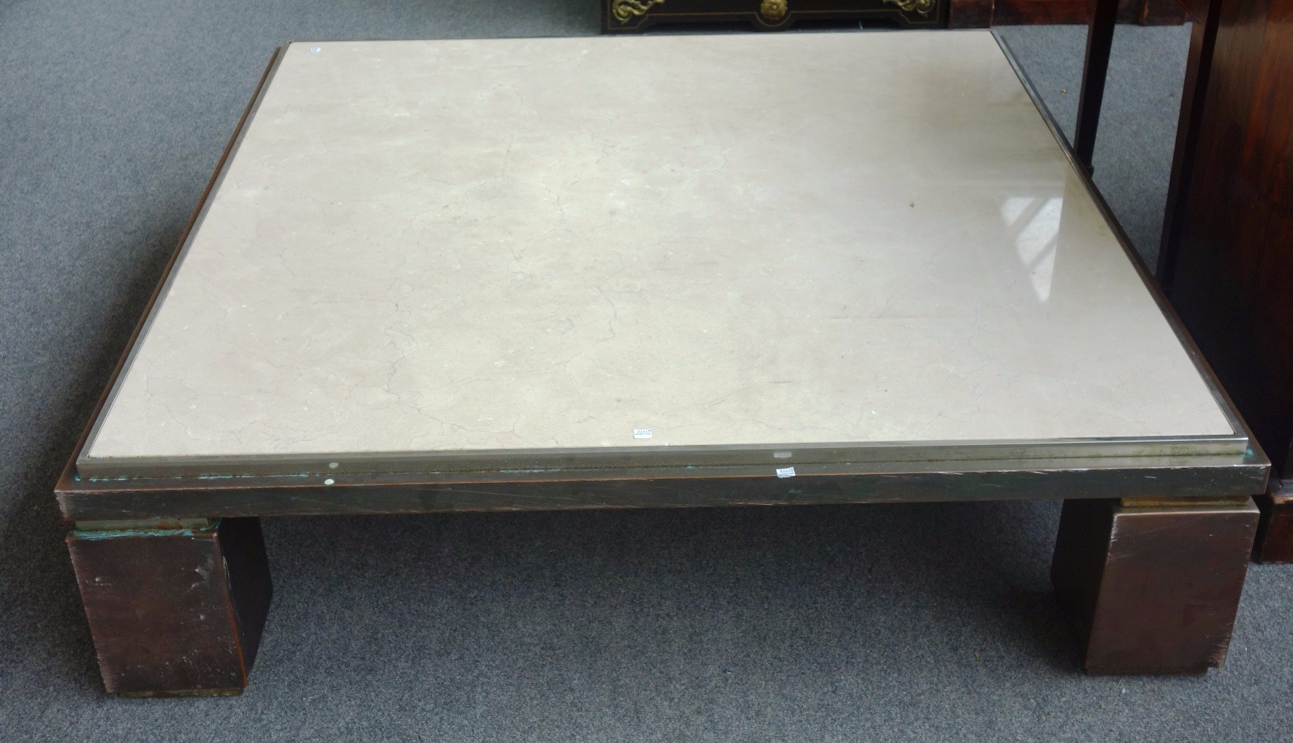 Appraisal: A mid th century square coffee table with inset marble