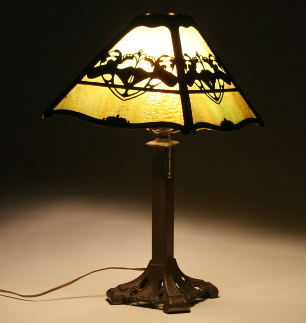 Appraisal: Art Nouveau four panel slag glass lamp with white metal