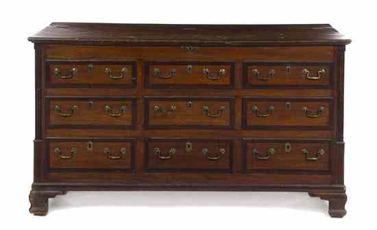 Appraisal: An English Oak Mule Chest the rectangular hinged top over