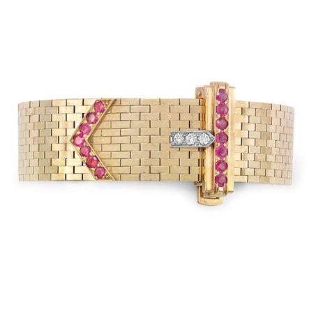 Appraisal: Gold Ruby and Diamond Slide Bracelet Estimate -