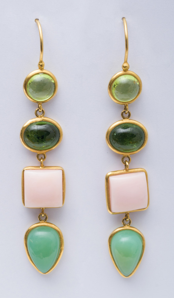 Appraisal: PAIR OF K YELLOW GOLD EARRINGS With bezel set cabochon