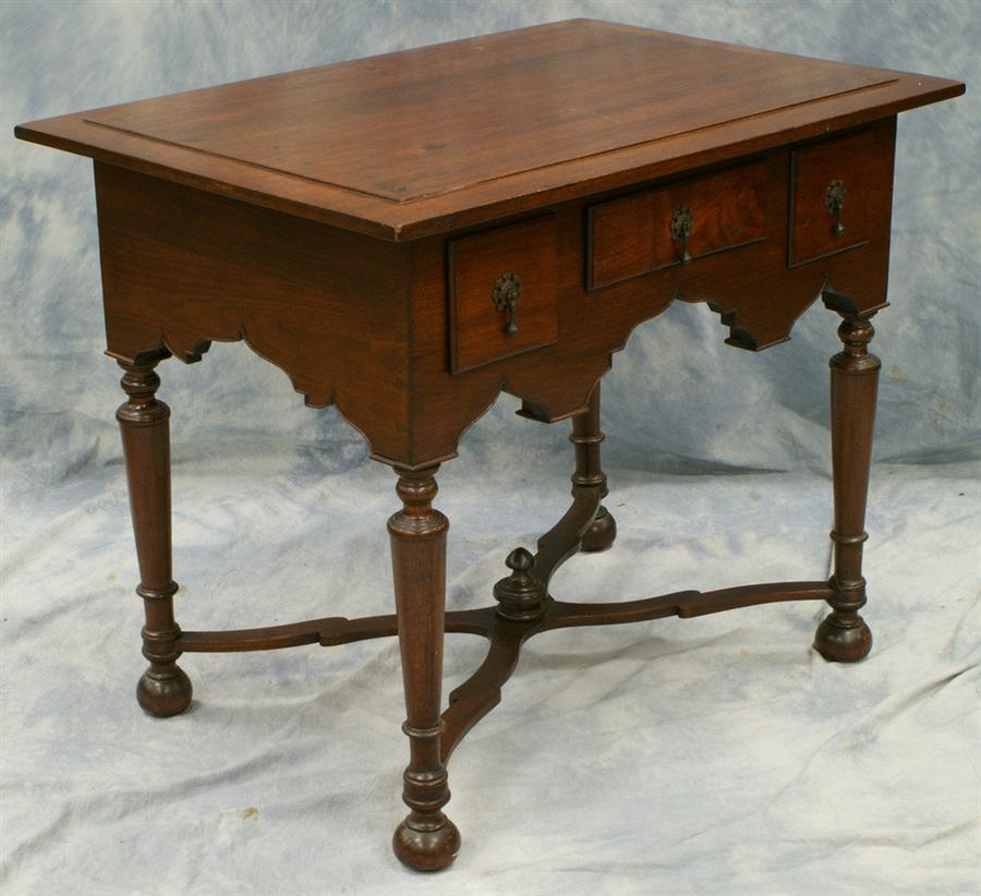 Appraisal: Bench made walnut William and Mary style lowboy with flat