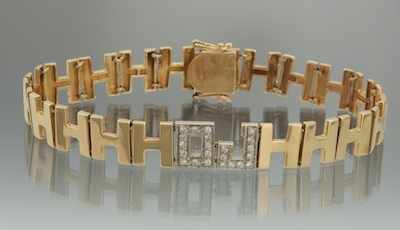 Appraisal: A Gentleman's Gold and Diamond Monogram Bracelet k yellow gold