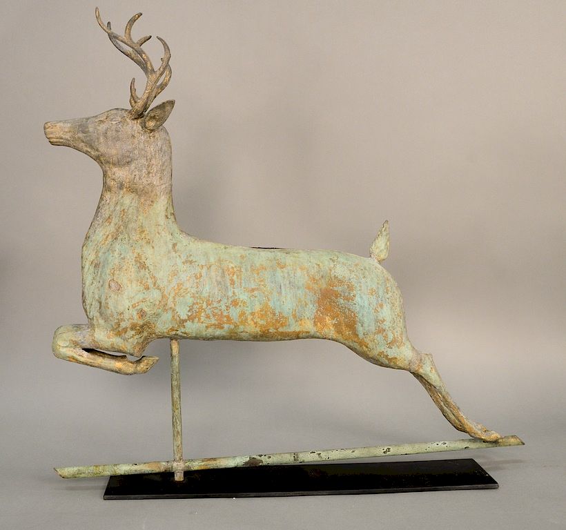 Appraisal: Leaping stag weathervane copper with zinc head antlers and ears