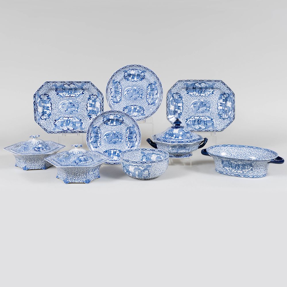 Appraisal: English Blue and White Transfer Printed Porcelain Part Service in