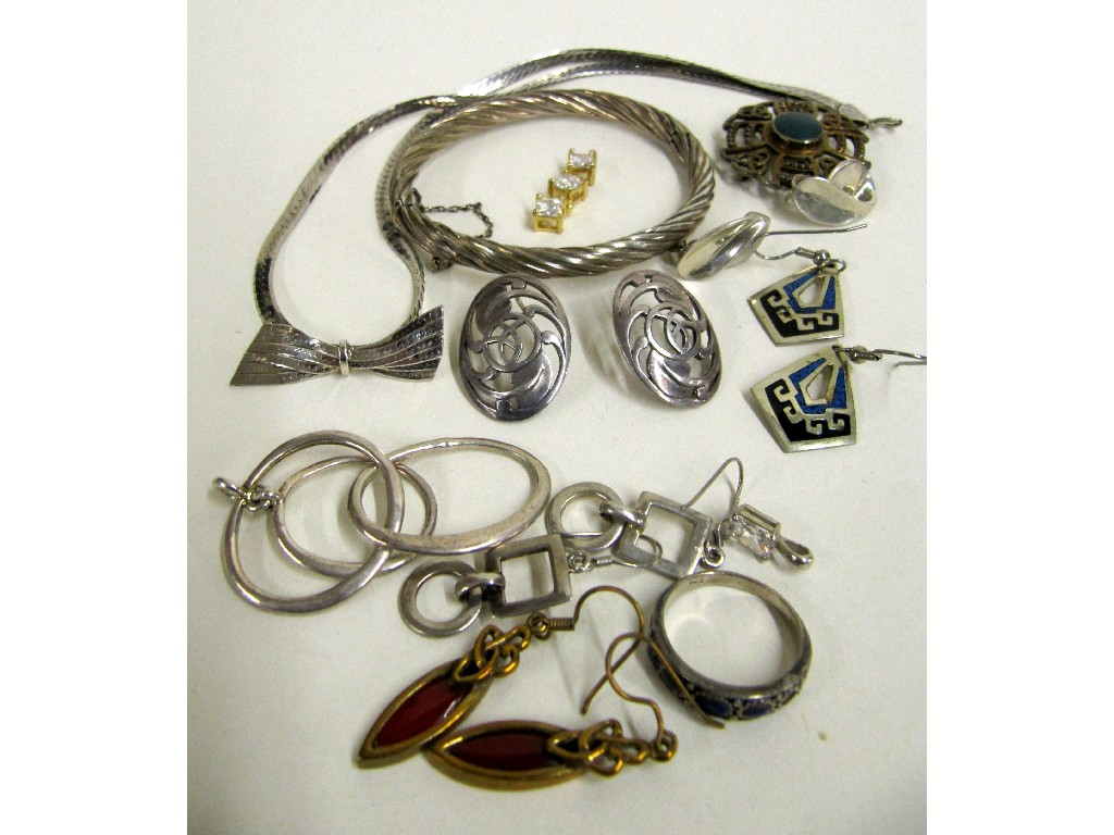 Appraisal: Lot of silver pieces to include bangle necklace four pairs