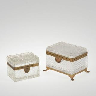 Appraisal: Crystal Baccarat style boxes th c with brass hinges and