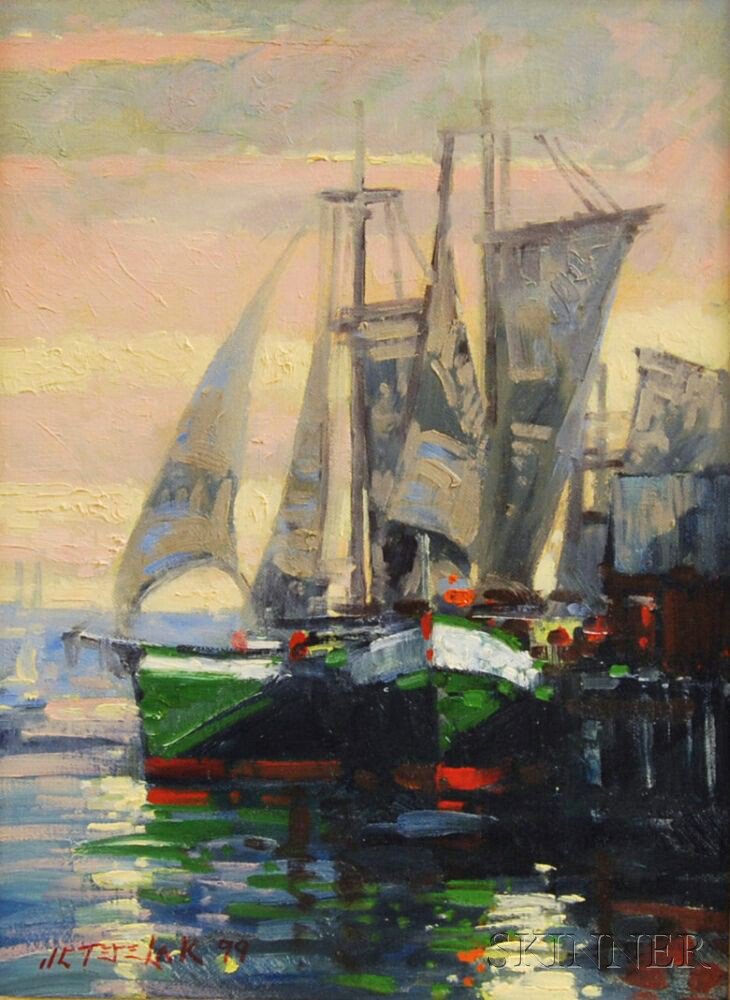 Appraisal: John Charles Terelak American b Schooners at Dock at Sunset