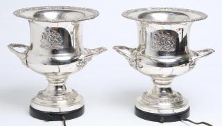 Appraisal: Pair of Silver Urn-form with grape leaf handles on rounded