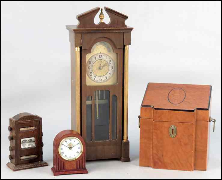 Appraisal: CONTEMPORARY LETTER BOX Together with two clocks and a desk